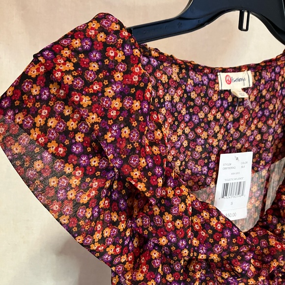 2/$30 Sheer Black & Floral Ruffle Mini Dress “Eclectic Influence” Size Small - Picture 9 of 10